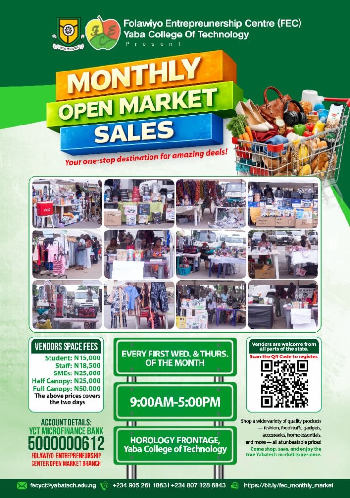 Event flyer for the Yaba College of Technology Monthly Open Market Sales